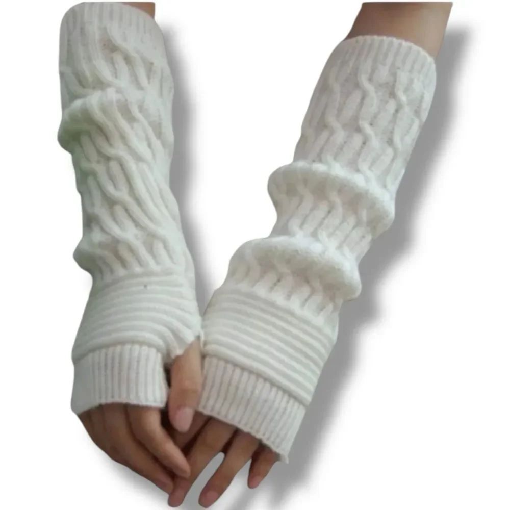 Long White Cable Knit Arm Warmers Gloves Y2K Winter NWT